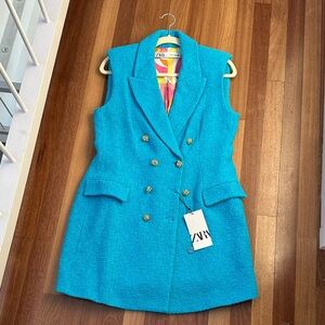 Zara Turquoise Double-Breasted Vest Dress